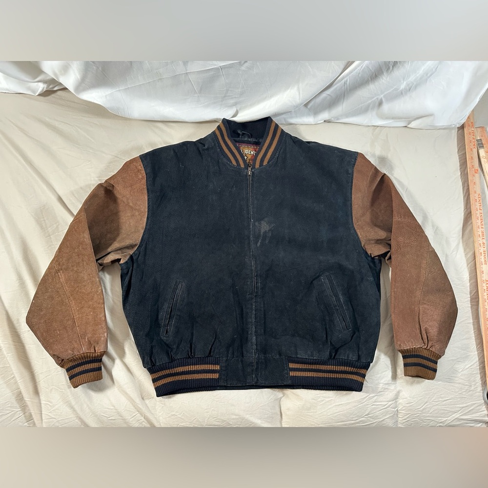 Global Identity G-III Men's Leather Bomber Jacket Brown Suede XXL Y2K Vintage